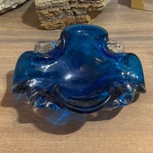 Blue Blown glass ashtray